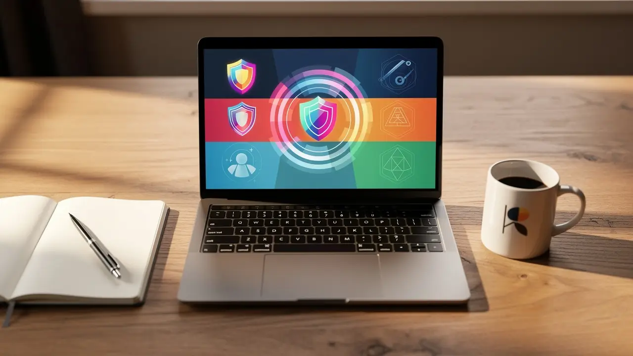 CRM access control interface on laptop in office