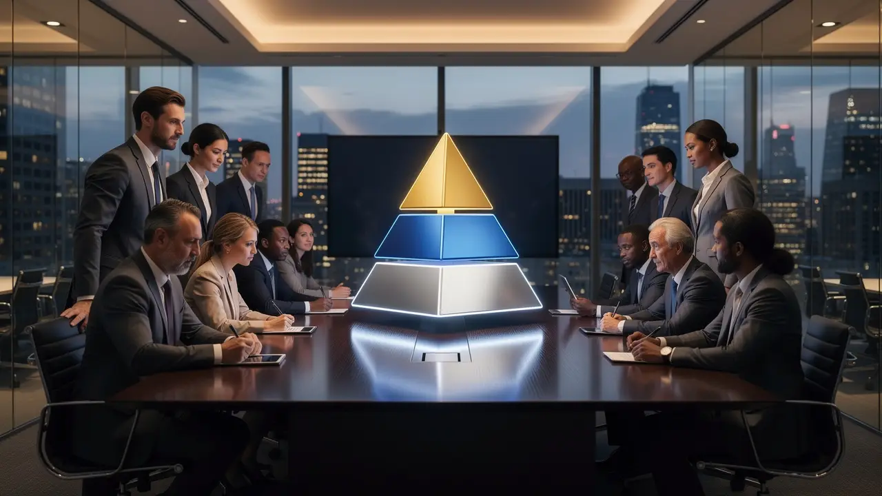 Three-tier permission hierarchy model in business meeting