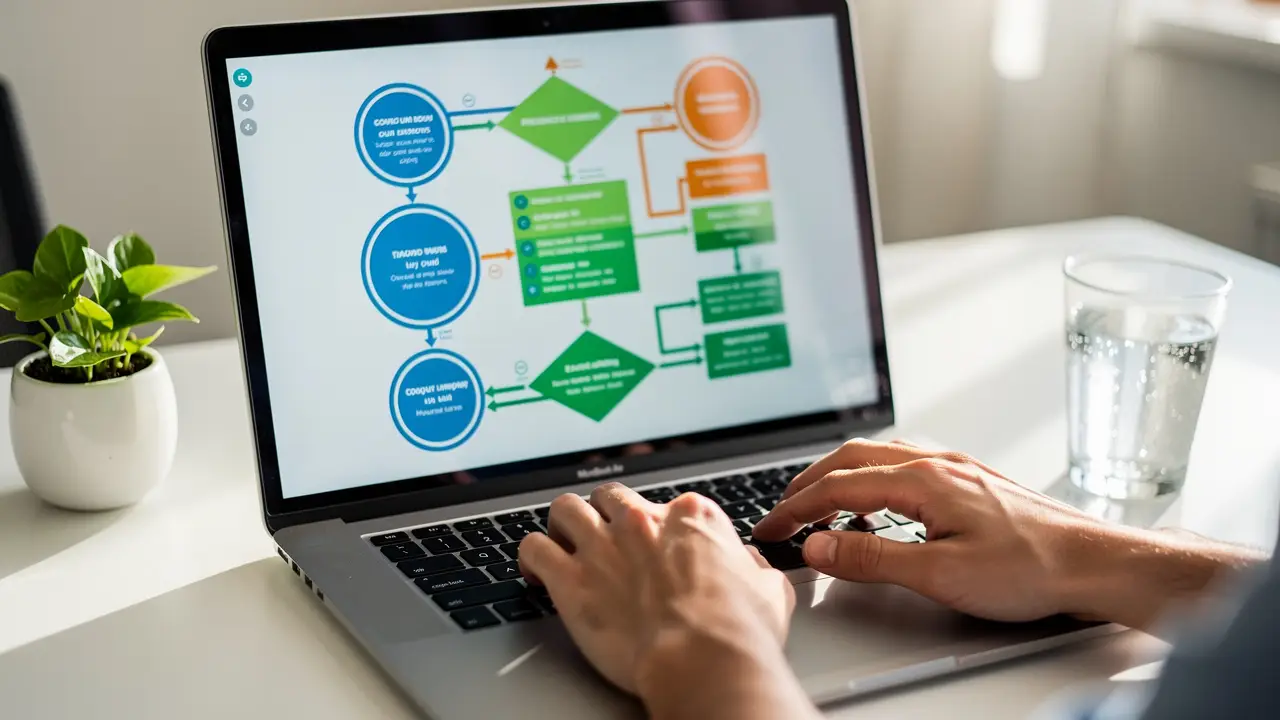 Visual flow automation diagram on a modern office monitor