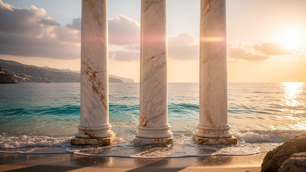 Three marble pillars symbolizing ROI foundations